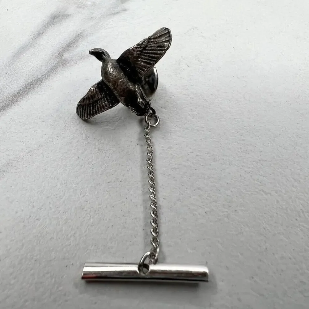 Silver Tone Flying Bird Lapel Tie Tack Pin